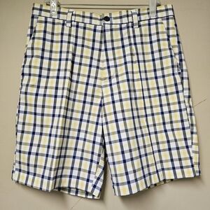 Chaps Golf Plaid Shorts Size 34 – Yellow Navy White Check | Polyester Blend